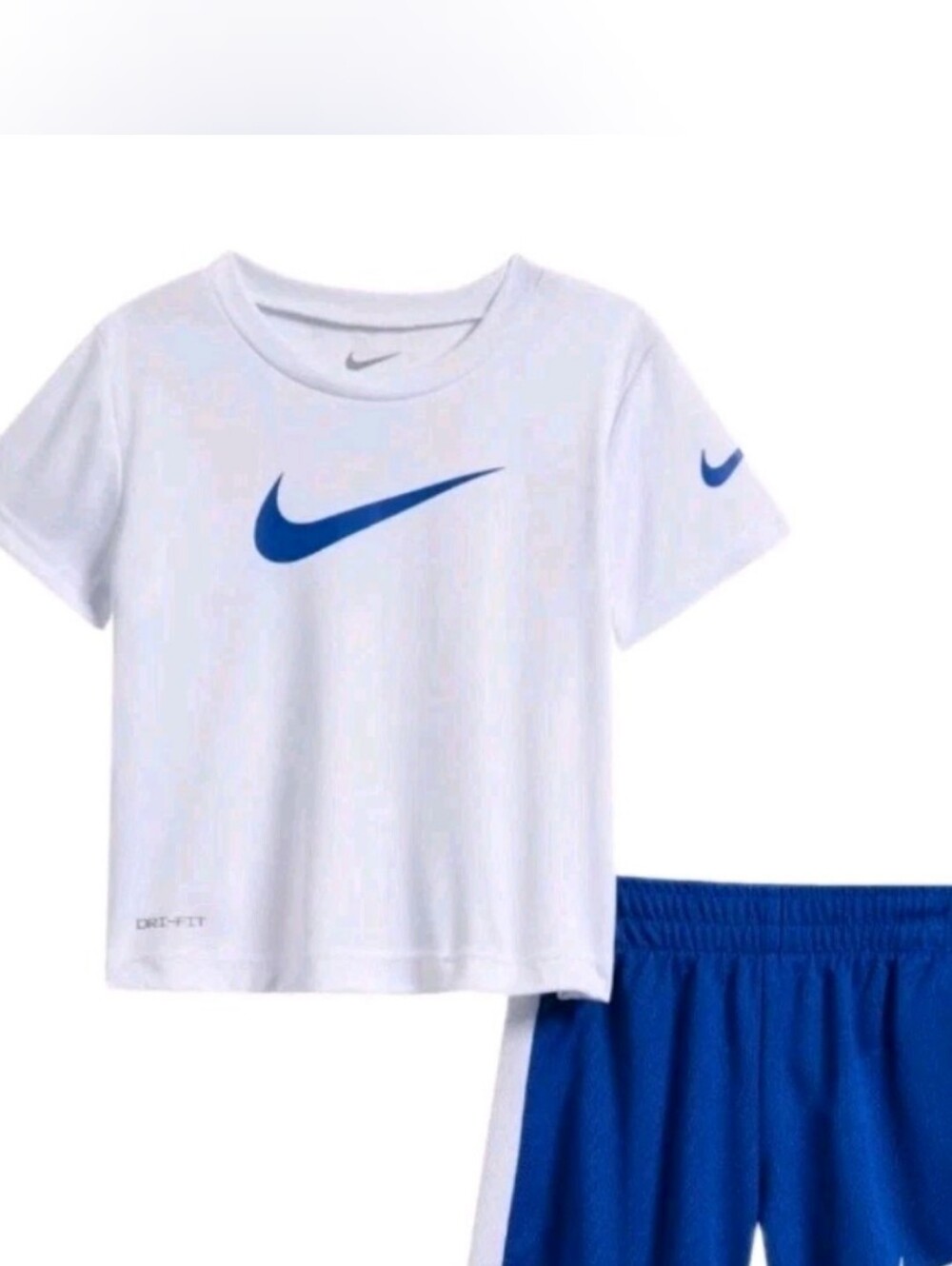 Nike Kids White & Blue Dri-FIT Swoosh T-Shirt & Shorts Set - Picture 1 of 4